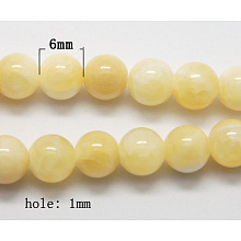 Honeyhandy Natural Yellow Jade Beads, Round, Lemon Chiffon, Size: about 6mm in diameter, hole: 1mm, 68pcs/strand, 16 inch