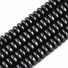 Honeyhandy Non-magnetic Synthetic Hematite Beads Strands, Rondelle, Black, 6.5x3mm, Hole: 1mm, about 137~139pcs/strand, 15.55~15.75 inch(39.5~40cm)