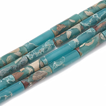 Chips Synthetic Aqua Terra Jasper Beads Strands, Column, Dark Cyan, 12~13x4~4.5mm, Hole: 1~1.2mm, about 30pcs/strand, 15.9 inch