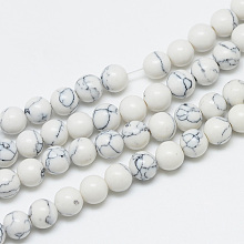 Honeyhandy Synthetic Howlite Beads Strands, Round, 6mm, Hole: 1mm, about 67pcs/strand, 14.96 inch