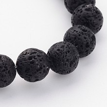 Honeyhandy Natural Lava Rock Beads Strands, Black, Round, 8mm, Hole: 1mm, about 47pcs/strand, 15 inch