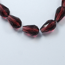 Honeyhandy Glass Beads Strands, Faceted, teardrop, Purple, 15x10mm, Hole: 2mm, about 48pcs/strand, 27.56 inch(70cm)