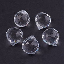 Honeyhandy Clear Faceted Ball-Shaped Glass Pendants, Crystal Suncatcher, 20mm in diameter, 23mm thick, hole:2mm