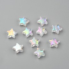 Honeyhandy Eco-Friendly Transparent Acrylic Beads, Star, Clear AB, AB Color, about 10mm in diameter, 4mm thick, hole:1.5mm