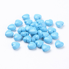 Honeyhandy Opaque Acrylic Beads, Opaque, Heart, Cyan, Size: about 10mm long, 11mm wide, 6mm thick, hole: 2mm