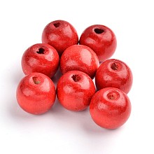 Honeyhandy Natural Wood Beads, Dyed, Round, Red, 19~20x17.5~18mm, Hole: 4.5mm