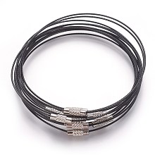 Honeyhandy Steel Wire Bracelet Making, with Alloy Clasp, Black, Size: about 1mm thick, 62mm inner diameter