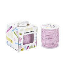 Honeyhandy Waxed Cotton Cords, Pink, 1mm, about 100yards/roll(91.44m/roll), 300 feet/roll