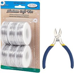 BENECREAT 18 Gauge 52FT x 6 Rolls Aluminum Silver Wire Craft Beading Wire with Jewelry Plier for Craft Jewelry Making