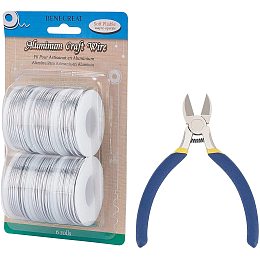 BENECREAT 6 Rolls 15 Gauge Silver Aluminum Wire 60m/196 Feet Tarnish Resistant Craft Wire with 1PC Side Cutting Pliers for Gardening Sculpting Model Making