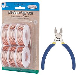 BENECREAT 6 Rolls 15 Gauge Aluminum Wire 60m/196 Feet Tarnish Resistant Copper Craft Wire with 1PC Side Cutting Pliers for Sculpting Model Making