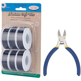 BENECREAT 6 Rolls 15 Gauge Aluminum Wire 60m/196 Feet Tarnish Resistant Black Craft Wire with 1PC Side Cutting Pliers for Sculpting Model Making