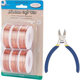 BENECREAT 6 Rolls 20 Gauge Aluminum Craft Wire 315 Feet Jewelry Beading Wire with 1PCS Side Cutting Plier for Jewelry Making Craft, Orange