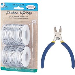 BENECREAT 6 Rolls 315 Feet Silver Matte Aluminum Wire 16 Gauge Tarnish Resistant Craft Wire with 1PC Side Cutting Pliers for Jewelry Making and Sculpturing