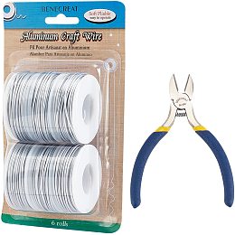 BENECREAT 6 Rolls 15 Gauge/1.5mm Matte Aluminum Wire with Side Cutting Plier 196 Feet Jewelry Beading Wire Metal Craft Wire for Jewelry Making Craft, Silver