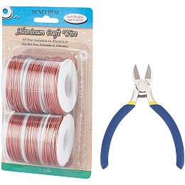 BENECREAT 6 Rolls 315 Feet Matte Aluminum Wire 16 Gauge Tarnish Resistant Copper Craft Wire with 1PC Side Cutting Pliers for Jewelry Making and Sculpturing