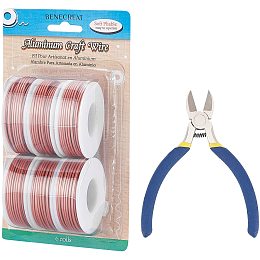 BENECREAT 6 Rolls 196 Feet Matte Aluminum Wire 15 Gauge Tarnish Resistant Copper Craft Wire with 1PC Side Cutting Pliers for Gardening Sculpting Model Making