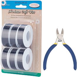 BENECREAT 6 Rolls 315 Feet Matte Aluminum Wire 16 Gauge Tarnish Resistant Black Craft Wire with 1PC Side Cutting Pliers for Jewelry Making and Sculpturing