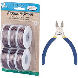 BENECREAT 6 Rolls 196 Feet Matte Aluminum Wire 15 Gauge Tarnish Resistant Brown Craft Wire with 1PC Side Cutting Pliers for Gardening Sculpting Model Making