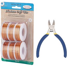 BENECREAT 6 Rolls 315 Feet Matte Aluminum Wire 16 Gauge Tarnish Resistant Orange Craft Wire with 1PC Side Cutting Pliers for Jewelry Making and Sculpturing