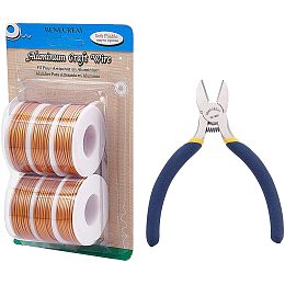 BENECREAT 6 Rolls 196 Feet Matte Aluminum Wire 15 Gauge Tarnish Resistant Orange Craft Wire with 1PC Side Cutting Pliers for Gardening Sculpting Model Making