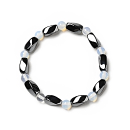 Honeyhandy Round Opalite Stretch Bracelets, with Non-Magnetic Synthetic Hematite Beads and Elastic Cord, 50mm