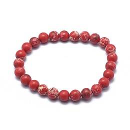 Honeyhandy Synthetic Regalite Bead Stretch Bracelets, Round, Dyed, Red, 2 inch~2-3/8 inch(5~6cm), Bead: 5.8~6.8mm