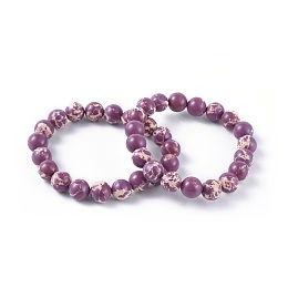 Honeyhandy Synthetic Regalite Bead Stretch Bracelets, Round, Dyed, Old Rose, 2-1/8 inch~2-3/8 inch(5.5~6cm), Bead: 8mm