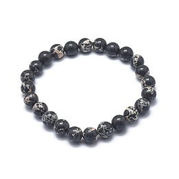 Honeyhandy Synthetic Regalite Bead Stretch Bracelets, Round, Dyed, Black, 2-1/8 inch~2-3/8 inch(5.5~6cm), Bead: 8mm