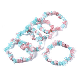 Honeyhandy Unisex Chip Natural White Jade Beaded Stretch Bracelets, Imitation Morganite, Dyed, Inner Diameter: 1-3/4~2 inch(4.5~5cm)