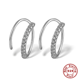 Honeyhandy Anti-Tarnish Rhodium Plated 925 Sterling Silver Micro Pave Cubic Zirconia Hoop Earrings, Platinum, 12x9x1mm