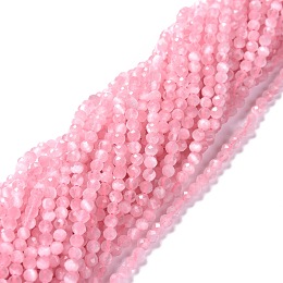 Honeyhandy Cat Eye Beads Strands, Round, Faceted, Pink, 3mm, Hole: 0.2mm, 14.17 inch(36cm), 122pcs/strand