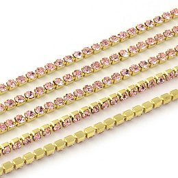 ARRICRAFT Nickel Free Raw(Unplated) Brass Rhinestone Strass Chains, Rhinestone Cup Chain, 2880pcs rhinestone/bundle, Grade A, Light Rose, 2.2mm, about 23.62 Feet(7.2m)/bundle