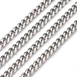 Honeyhandy Men's Jewelry Making 201 Stainless Steel Curb Chains, Unwelded, Faceted, Stainless Steel Color, 8x6x2mm