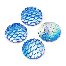 Honeyhandy Resin Cabochons, Flat Round with Mermaid Fish Scale, Deep Sky Blue, 12x3mm