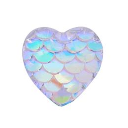 ARRICRAFT 100pcs Heart with Mermaid Fish Scale Flat Back Resin Cabochons Imitation Druzy Agate Iridescent Cabochons Flatback for Pendant Charms Jewelry Making, White