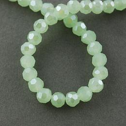 Honeyhandy Electroplate Glass Beads Strands, Pearl Luster Plated, Imitation Jade, Faceted, Round, Honeydew, 4mm, Hole: 0.5mm, about 100pcs/strand, 14.2 inch