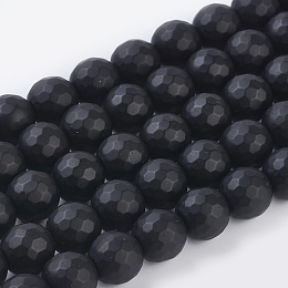 Honeyhandy Synthetic Black Stone Beads Strands, Dyed, Faceted, Frosted, Round, Black, 10mm