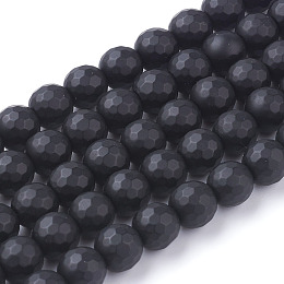 Honeyhandy Synthetic Black Stone Beads Strands, Dyed, Faceted, Frosted, Round, Black, 8mm