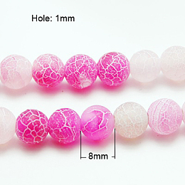 Honeyhandy Natural Crackle Agate Beads Strands, Dyed, Round, Hot Pink, 8mm, Hole: 1mm, about 50pcs/strand, 14 inch