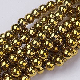 Honeyhandy Non-Magnetic Synthetic Hematite Beads Strands, Round, Gold, 10mm, Hole: 1mm, about 42pcs/strand, 15.7 inch