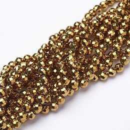 Honeyhandy Non-Magnetic Synthetic Hematite Beads Strands, Vacuum Plating, Faceted(64 Facets), Round, Golden Plated, Gold, 4mm, Hole: 1mm