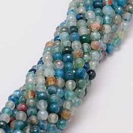 Honeyhandy Natural Agate Bead Strands, Dyed, Faceted, Round, Medium Turquoise, 6mm, Hole: 1mm, about 56~58pcs/strand, 14 inch