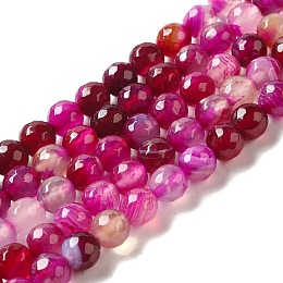 Honeyhandy Natural Agate Beads Strands, Dyed, Faceted, Round, Magenta, 8mm, Hole: 1mm, about 48pcs/strand, 15.7 inch