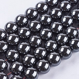 Honeyhandy Non-Magnetic Synthetic Hematite Beads Strands, Round, 12mm, Hole: 1.5~2mm, about 34pcs/strand