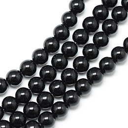 Honeyhandy Synthetic Black Stone Bead Strands, Round, 8~9mm, Hole: 1mm, about 46pcs/strand, 15.3 inch