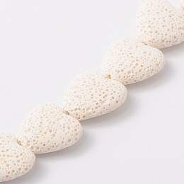 Honeyhandy Dyed Natural Lava Rock Bead Strands, Heart, White, 20~21x20~21x7~8mm, Hole: 1mm, about 20pcs/strand, 15.55 inch