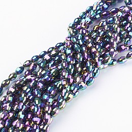 Honeyhandy Electroplate Glass Beads Strands, AB Color Plated, Faceted Oval, Dark Orchid, 6x4mm, Hole: 1mm, about 67~68pcs/strand