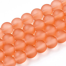 Transparent Glass Bead Strands, Frosted, Round, Light Salmon, 8mm, Hole: 1.4mm, about 102~103pcs/strand, 29.92~30.31 inch(76~77cm)