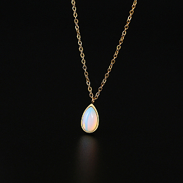 Honeyhandy Opalite Teardrop Pendant Necklace with Stainless Steel Chains, Golden, 17.72 inch(45cm)